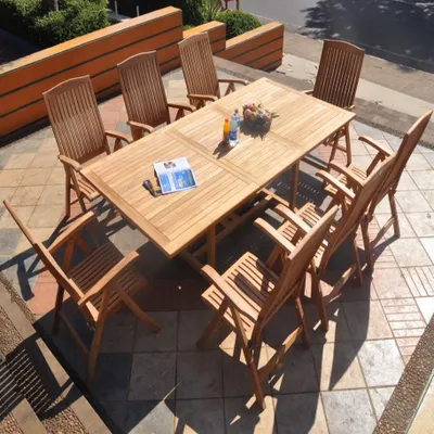 Produktbild von Teako Design Sitzgruppe Teak 8 Klappstühle mit Ausziehtisch 180-240cm