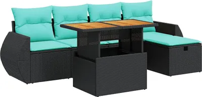 Produktbild von vidaXL 6-tlg. Garten-Sofagarnitur mit Kissen Braun Poly Rattan Akazie
