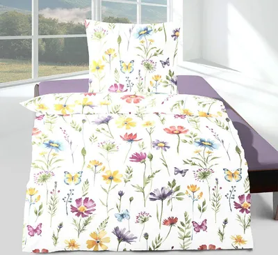 Produktbild von Traumschlaf Seersucker Bettwäsche Blumenwiese bunt 155x220 cm + 80x80 cm