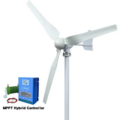 Image de Éolienne horizontale 5000 W - Éolienne SM3-5000 - Régulateur de charge hybride - Système 12 V - 3 pales - Démarrage à 2 m/s - Alliage d'aluminium - Blanc