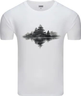 Produktbild von Diarbo Herren T-Shirt mit Landschaft Druck Insel im Nebel Weiß Gr.XL