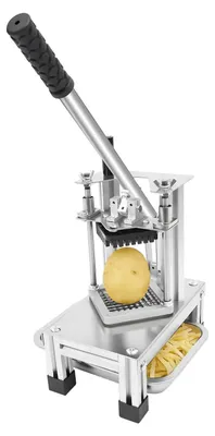 Produktbild von Pommes Schneider - Manueller Kartoffel- und Gemüseschneider - Edelstahl - 3 austauschbare Klingen - Mit Auffangschüssel - Für Gastronomie und Zuhause - Silber