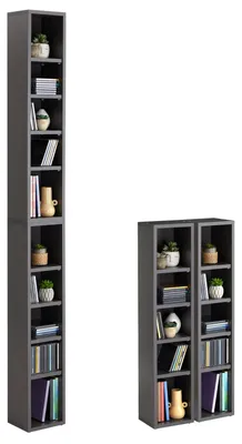 Produktbild von CD DVD Blueray Regal CHART in Grau – Zweiteiliges Medienregal, Aufbewahrung, CD-Ständer mit 10 Fächern für bis zu 160 CDs, 20x187 cm (B x H)