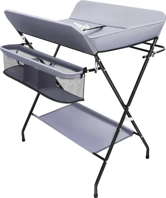 Produktbild von Baby Wickeltisch - Klappbare Wickelstation - Ohne Rollen - Mit Aufbewahrungskorb - Tragkraft 25 kg - Eisenrahmen & Oxford-Gewebe - Grau