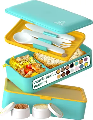 Produktbild von Umami All-in-1 1,2L Bento Lunchbox Erwachsene mit Besteck, 2 Saucenbehältern als Brotdosen Salat, Snack Bento Box, Auslaufsicher Brotdose Erwachsene, Inkl. Zubehör Brotdose mit Fächern für Meal Prep