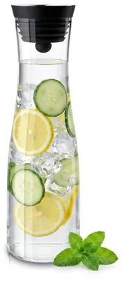 Produktbild von Arendo Glaskaraffe mit Deckel, 1,7 L, Wasserkaraffe, Karaffe, Edelstahl Grobfilter, Borosilikatglas, 1700 ml, Sieb, hitze- und kältebeständig, BPA-frei