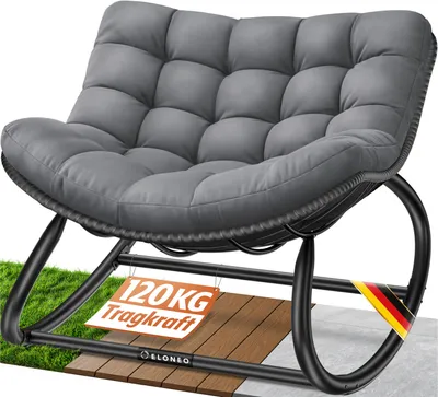 Produktbild von ELONEO Schaukelstuhl Outdoor XXL – ergonomischer Loungesessel mit Premium-Sitzpolster, wetterfest für Innen & Außen, rutschfest, belastbar bis 120kg