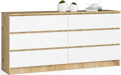 Produktbild von Kommode AKORD K160 Eiche Artisan 160 cm 6 Schubladen Front Weiß B160 x H77 x T40 cm