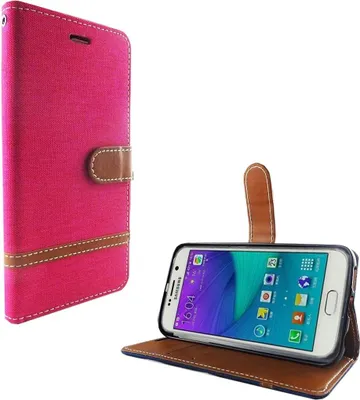 Produktbild von Tasche für Samsung Galaxy S6 Jeans Cover Handy Schutz Hülle Case Pink