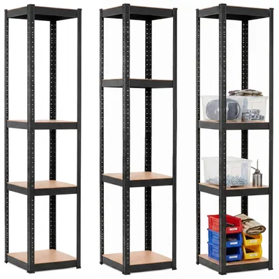 Productafbeelding van Opbergrek - Stellingkast - 400 KG - Metaal -180 x 40 x 40 cm - Zwart