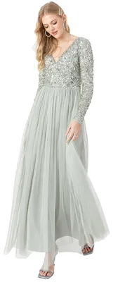 Produktbild von Maya Deluxe Damen Ladies Maxi Dress for Women with Long Sleeves V Neckline Plung