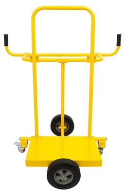 Obrázek produktu pro Vozík na desky – Robustní vozík pro transport dveří a desek – nosnost 300 kg – ocel Q235 – 2 gumová a 2 ocelová kola s brzdou – žlutá barva