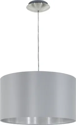 Produktbild von EGLO Pendellampe Maserlo, 1 flammige Textil Pendelleuchte, Hängeleuchte aus Stahl und Stoff, Farbe: Nickel matt, grau, silber, Fassung: E27, Ø: 38 cm