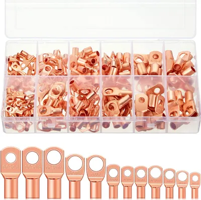 Produktbild von MMOBIEL 170x Rohrkabelschuhe Sortiment Kupfer Ringösen Kabelschuhe Ring Set 6-25mm²