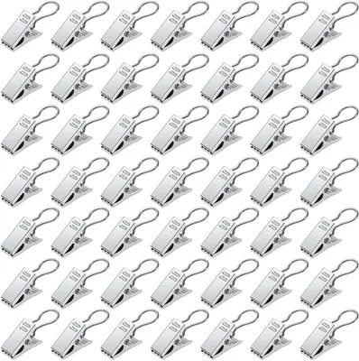 Produktbild von 50 Stück Edelstahl Vorhang Clips Metall Hängenden Haken, Vorhang Clips mit Haken, Duschvorhanghaken Clips, Vorhänge-Clips, für Schlafzimmer, Badezimmer, Heimdekoration, Silber