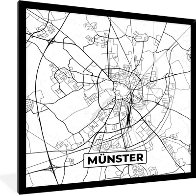 Produktbild von MuchoWow® Gerahmtes Poster Münster - Karte - Stadtplan 40x40 cm - Poster mit Schwarzem Bilderrahmen Wandposter Rahmen Foto Bilder - Mit Rahmen - Wanddekoration Schlafzimmer