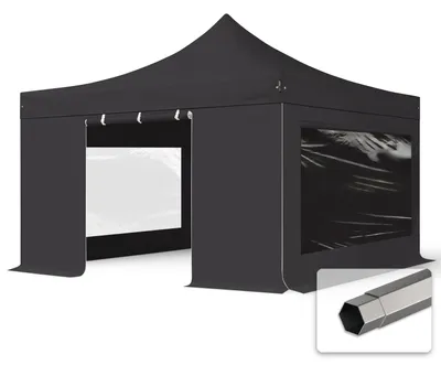 Produktbild von TOOLPORT 4x4m Stahl Faltpavillon, inkl. 4 Seitenteile, schwarz