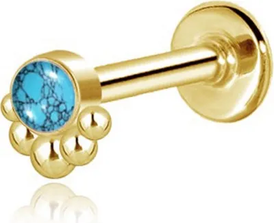 Produktbild von viva-adorno 1,2 x 8mm Labret Lippen Piercing Madonna Tragus Helix Ohr Piercing Stecker Z557, Gold / Türkis