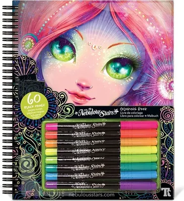 Produktbild von Malbuch mit 60 schwarzen Seiten zum Ausmalen und 8 Neon-Gelstiften Nebulous Star