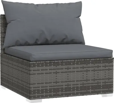 Image de vidaXL Canapé de jardin central avec coussins Gris Poly Rattan