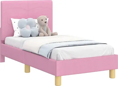 Image de vidaXL Sommier de lit d'enfant avec tête de lit Rose 70 x 140 cm Tissu