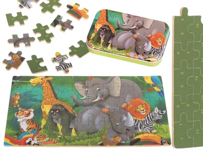 Obrázok produktu pre Drevené rozprávkové puzzle slon 60el