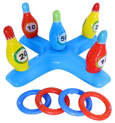 Imagen del producto de Juego de lanzamiento de aros inflable, de colores, para niños, con 6 aros, ideal para la piscina
