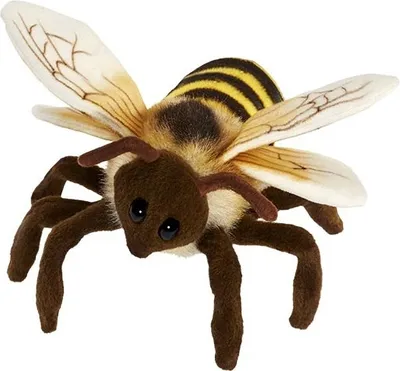 A plush toy bee on a white background.