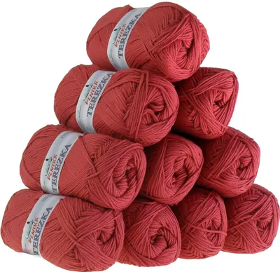 Produktbild von 10 x 50g Strickgarn Terezka 100% Baumwolle Baumwollgarn Häkelgarn, Farbe:rot
