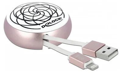Immagine prodotto di Delock USB Aufrollkabel Typ-A zu Lightning™ weiß / rosé