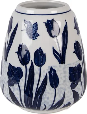 Image de Clayre & Eef Vase Ø 16x18 cm Blanc Bleu Céramique