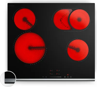 Image de Klarstein Verosteel Plaque Vitrocéramique 60 cm - 4 Zones Dont Ovale & Double, 6600 W, Curseur Tactile, Minuterie, Sécurité Enfants, Surface Facile à Nettoyer, Table de Cuisson Vitrocéramique