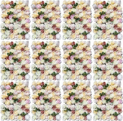 Image de 12 pièces artificielles mur de fleurs en soie bouquet de roses mur de fleurs panneau mural mariage rose 40*60cm lieu de mariage arrangement floral décoration