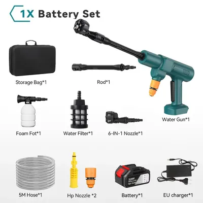 Produktbild von Kabelloser Hochdruckreiniger - 6-in-1 Schaumsprüher - 180° verstellbare Düse - Für Auto, Garten und Terrasse - Mit 1 Akku - Grün