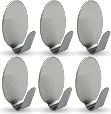 Produktbild von Selbstklebende Wandhaken ( Oval - 6er Set ) Silber aus Edelstahl für Badezimmer, Schlafzimmer, Wand, Rostfrei Aufhänger Bilderhaken ohne Bohren