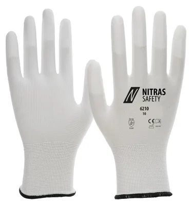 Produktbild von NITRAS Nylonhandschuhe, weiß / weiß, EN 388 Gr.: 8 12er Set