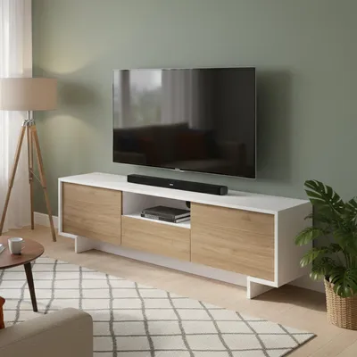 Produktbild von Dmora TV-Schrank Andromeda 170x42x48 cm Weiß, 2 Böden, 3 Fächer