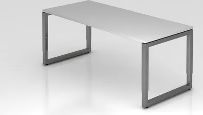 Produktbild von Schreibtisch Pavo | Grau | Graues Gestell | BxT 180x80cm | Arbeitshöhe 65-85cm | höhenjustierbar, 1cm Raster | O-Fuß-Gestell eckig | Rechteckform mit schwebender Tischplatte