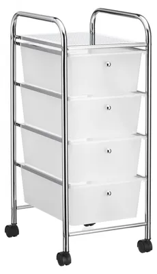 Produktbild von Bad Rollwagen SANO Rollcontainer Haushaltswagen Badtrolley Badregal aus verchromtem Metall mit 4 Schubladen