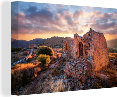 Produktbild von OneMillionCanvasses® - Leinwandbilder - 140x90 cm, Kreta - Griechenland - Windmühle, Wandbilder Kunstdruck Wanddekoration