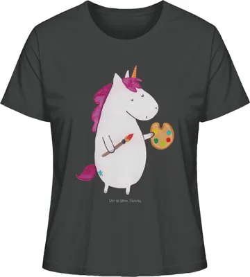 Produktbild von Mr. & Mrs. Panda Damen Oberteil Einhorn Künstler Größe L - Anthrazit - Geschenk, Shirt Mit Spruch, Baumwoll T-Shirt, Farbe, Welt, Unicorn, Einhörner, Stift