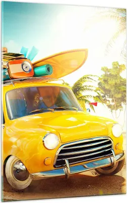 Produktbild von Bilder auf glas - Einteilig - Auto Strand Reise Sommer - 50x70cm - Glasbilder - Wandbilder - Bilder - zum Aufhängen bereit - Wanddekoration aus Glas - Glas Bilder - Wandbild auf Glas - GPA50x70-2839
