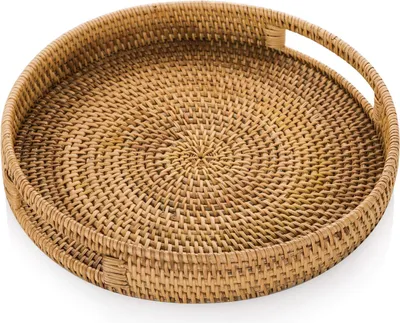Obrázok produktu pre Okrúhly podnos z ratanu - Ručne tkaný z trstiny - 35 cm - Dekoratívny