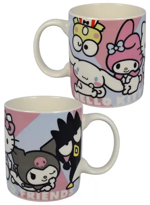 Produktbild von Hello Kitty Tasse - Friends Kuromi Kaffeetasse Becher Kaffeebecher aus Keramik Weiß/Rosa/Blau 320 ml