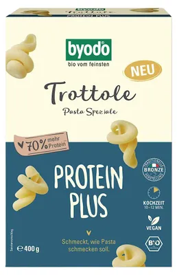 MAKARON PROTEINOWY (SEMOLINOWY Z DYNIĄ) SPIRALE TROTTOLE BIO 400 g - BYODO