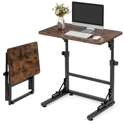 Produktbild von KOMFOTTEU Beistelltisch C-Form, höhenverstellbarer Schreibtisch mit Metallgestell, klappbarer Laptoptisch, Pflegetisch fürs Bett & Sofa, Laptopschreibtisch, für Wohnzimmer & Schlafzimmer, 59,5x39x51 cm