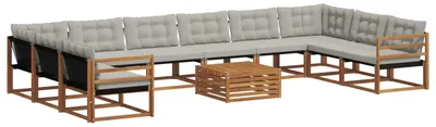 Image de vidaXL Ensemble de canapés d'extérieur avec coussins 11 pièces Naturel et gris clair