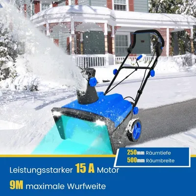 Zdjęcie produktu dla Elektryczna odśnieżarka z oświetleniem LED, maszyna do odśnieżania, 118 x 51 x 96 cm, niebieska + czarna
