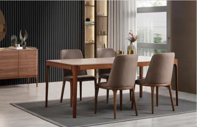 Produktbild von Komplette Esszimmer Essgruppe Essecke Esstisch Stühle 9tlg Holz Braun