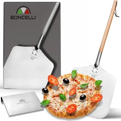 Image de Spatule à pizza en acier inoxydable, 83 cm de long, avec manche en hêtre, 33 x 30 cm